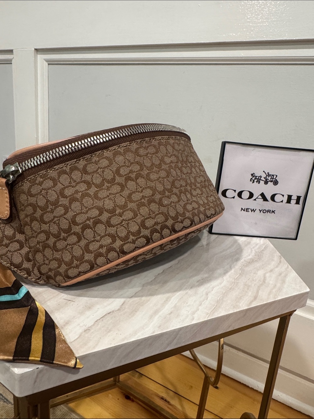 Coach Bag Vintage Y2K Brown Jacquard Signature Small Belt Bag Fanny Pack EUC